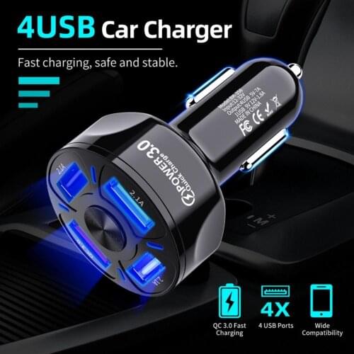 AGETUNR 4 Ports USB Car Charger Quick Charge 3.0 Fast Car Lighter For Samsung Huawei Xiaomi iphone Car Charger QC 3.0
