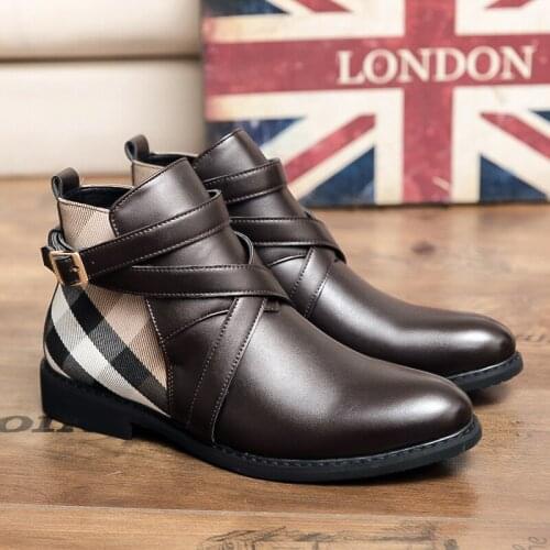 Brand High Top Men Leather Shoes Large Size Wedding Men Dress Shoes Retro Non-slip Men Chelsea Boots Chaussures Homme