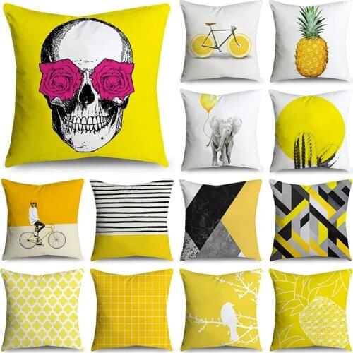 Decorative 45x45cm Yellow Cushion Cover Polyester Boho Geometric Home Decoration Chair Sofa Pillow Cover housse de coussin