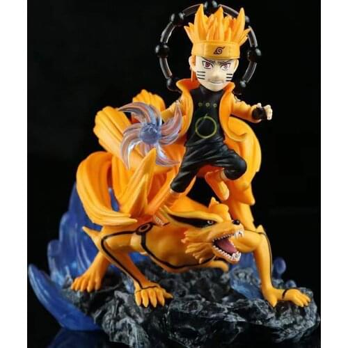 Anime Fighting Riding Fox Nine Tails Six Ways Uzumaki Naruto Action Figure Boxed Toy Decoration Model Childrens Gift Collection