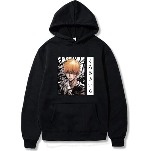 Hot Anime BLEACH Ichigo Hoodie Graphic Print Hooded Winter Warm Pullover Creative Vintage Chic Streetwear Sweatshirt