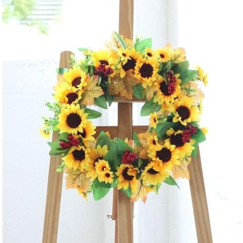Artificial Sunflower Wreath Fall Wreath for Front Door Wall Window Wedding Party Farmhouse Home Decoration