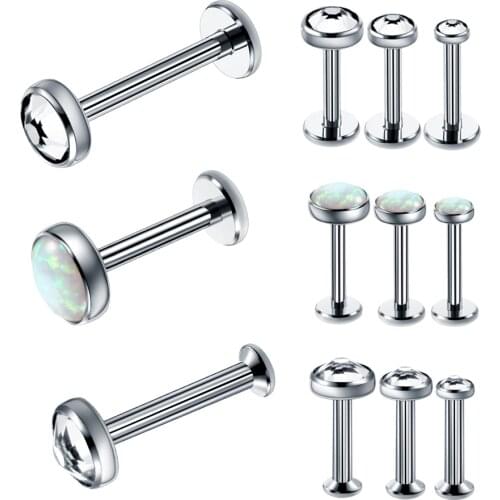 1PC G23 Titanium Opal Labret Lip Rings Zircon Internally Thread Prong Gem 16G Tragus Helix Ear Piercings Earring Women Jewelry