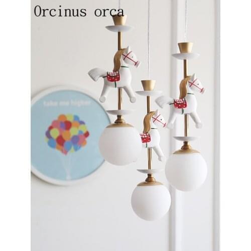 Nordic merry go round chandelier boys girls bedroom childrens room lights cartoon creative pony combination Chandelier