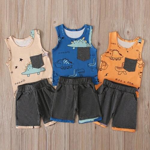 Summer Tops Children Boys Girls Baby Fashion Infant Dinosaur Clothing Set Kids Cotton Cartoon Vest Shorts 2PCS/Sets Suit set