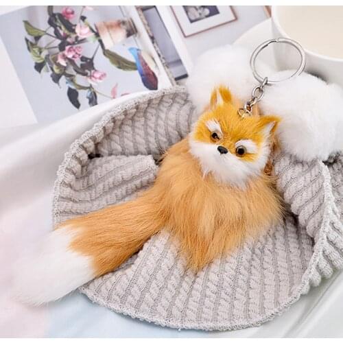 Cute Fluffy Faux Fur Fox Cat Keychain Women Girls Car Key Ring Holder Fashion Pompoms Key Chain Backpack Bag Decorative Pendant