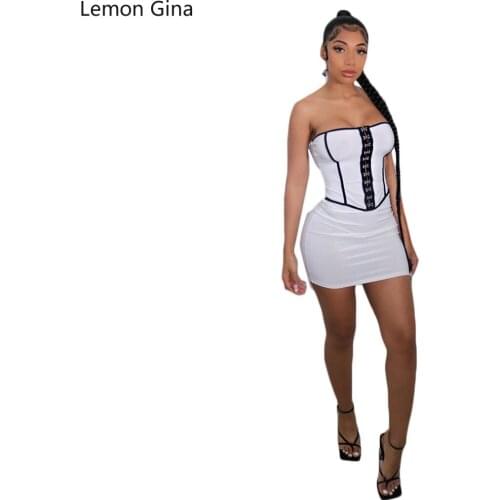 Lemon Gina Fashionable and Sexy Pure Color Splicing Strapless Womens Dress