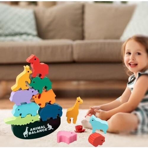 Cartoon Wooden Blocks Toys Balance Game Early Creative Toys Baby Blocks Gift