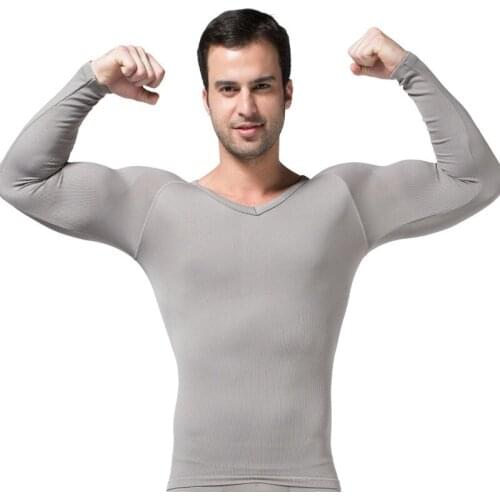 Men Seamless Warm V-collar Long Sleeve Tight Abdominal Curl Body Shaping Clothes Functional Breathable Comfortable Corset Shaper