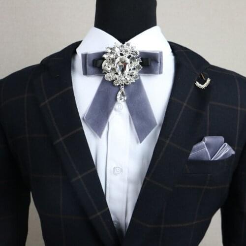 Free Shipping new MENs male Handmade luxury Rhinestone pendant groom wedding diamond fashion dress tie velvet Headdress