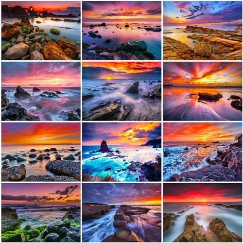 5D DIY Diamond Painting Cross Stitch Kit Landscape Sunset Full Drill Embroidery Mosaic Art Picture Rhinestones Home Decoration