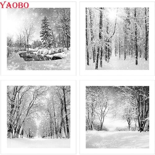 DIY Diamond Painting Black and white Snow scene Pictures Rhinestones 5pcs full Square Cross Stitch diamond embroidery Needlework