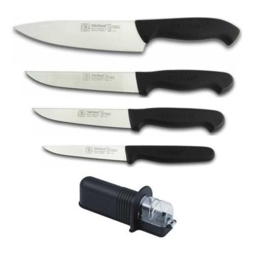 Sürbisa Riding On Chef Knife set (4 pcs. Knife + 1 Pc. Knife Sharpener) Kitchen Meat Bread Fruit Vegetable Doğrar Slices Cuts