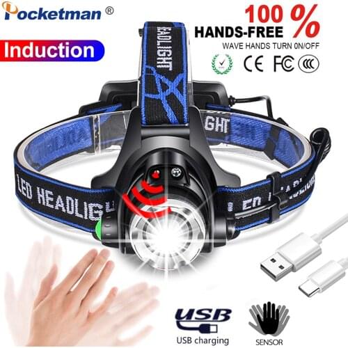 Pocketman High Power Body Motion Sensor Headlight T6/L2/V6 LED Headlamp Waterproof Induction Head Front Light Zoom Head Torch