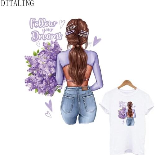 Dream Girl Patch On Clothing Elegant Women Iron On Transfers For T-Shirt DIY Washable Appliqued On Clothes Heat Transfer Patches