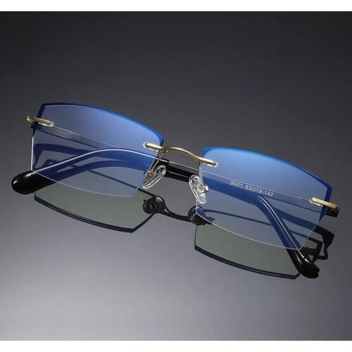 KATELUO Unisex Anti Blue Light Glasses Rimless Computer Goggles Optical Eyeglasses Frame for Men Women 9001