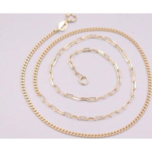 Real 18k Yellow Gold Necklace Width 1.8mm Curb And Rectangle Rolo Link Chain 17"L About 3.72g For Woman