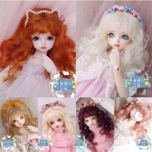 BJD doll wig with mohair wig long curly hair Giant baby 3\4\6\8 points 12 points radish red dark pink gold brow Doll accessories