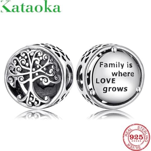 Real 925 Sterling Silver Tree of Life Family Grown In Love Charms Beads for Jewelry Making Fit Charm European Bracelets Bangles