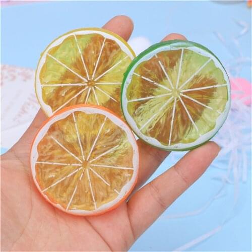 Julie Wang 6PCS 52mm Resin Lemon Slice Charms No Nail Orange Artificial Fruit Mixed Colors Jewelry Making Accessory Decor