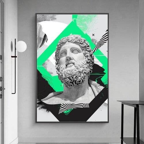 Portrait of Zeus Vaporwave Sculpture Canvas Paintings on the Wall Art Posters and Prints Graffiti Art Abstract Sculpture Picture