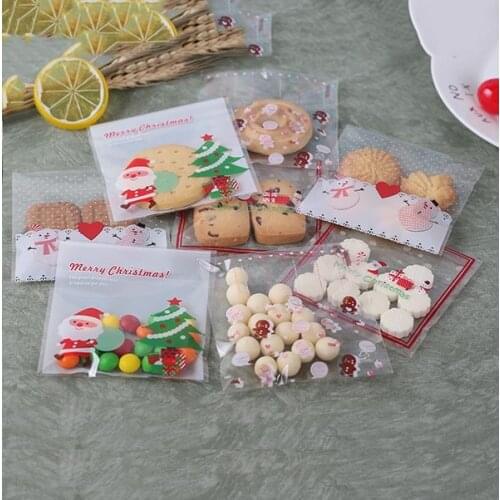 25Pcs Christmas Plastic Bags Candy Cookie Bag Self-Adhesive Plastic Pouch for Biscuits Snack Baking Package Supplies