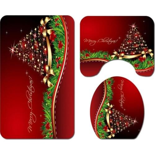 Marry Christmas cartoon Three-piece set 3D printed Bathroom Pedestal Rug Lid Toilet Cover Bath Mat Set drop shipping 04