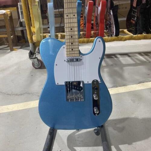 TELE Electric Guitar Metallic Blue Color Maple Fingerboard White Pickguard Chrome Hardware High Quality Guitarar Free Shipping