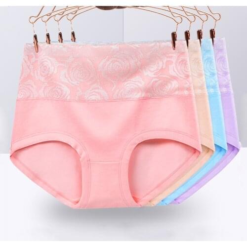 High Waist 4Pcs/Set Panties Women Cotton Body Shaper Fashion Briefs Underwear Breathable Comfort Female Intimates Plus Size 5XL