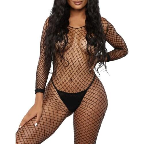 Sexy Fishnet Hollow Out Bodysuit Women Sex Clothes See Through Open Crotch Body Stockings Mesh Lingerie Costumes Babydolls 2021
