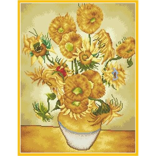 Van Goghs Sunflower Cross Stitch Kits Flower Printed Embroidery Paintings 11CT 14CT Canvas For Needlework Diy Crafts Home Decor