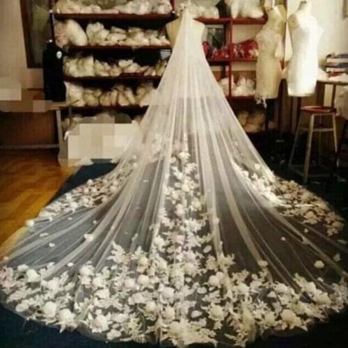High Quality Cathedral Bridal Veils 2020 Luxury Long Appliques Beaded Custom Made Wedding Veils with Combs