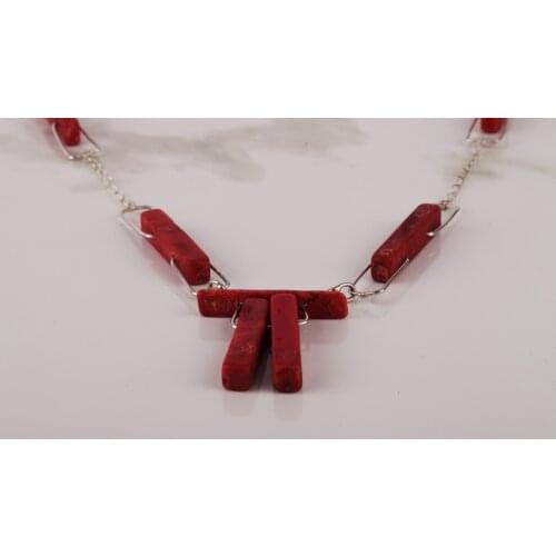 UM US JEWELRY Coral Gemstone 925 Sterling Silver Necklace