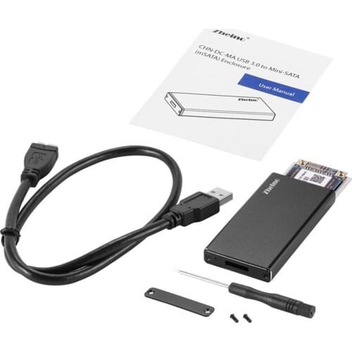 Zheino USB 3.0 mSATA Case Aluminum External SSD Enclosure Case with USB Type A-Micro B Data Cable for Half mSATA and mSATA SSD