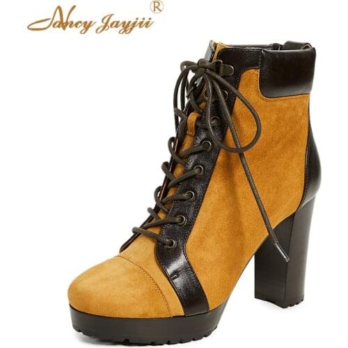 Axel Woman Ankle Boots Ladies Bootie Short Plush Block Heels 2021 Autumn Winter Mixed Color Super High Chunky Plus Size 45 42 41