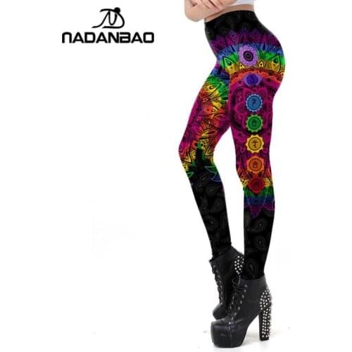 NADANBAO Classic Mandala Seven Chakra Leggings Women Pants Round Ombre Printing Leggins Fashion Outdoor Legins Plus Size