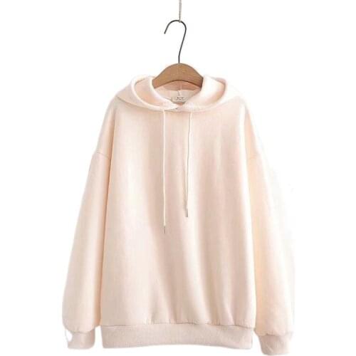 Winter Women Preppy Style Casual Fleece Sweatshirt Thick Warm Color Matching Cap Loose Hoodies Girl Hooded Warm Pullovers 203315