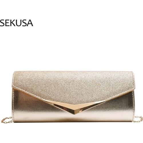Golden Evening Bags Cover Chain Shoulder Handbags Sequined Fashion Lady Day Clutch Retro Purse Holder
