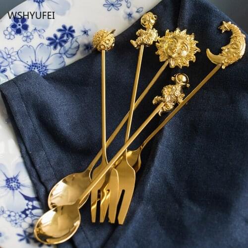1PCS Nordic Stainless Steel Golden Coffee Spoon Ice Cream Dessert Tea Spoon Western Food Dinner Kitchen Accessories Classic Gift