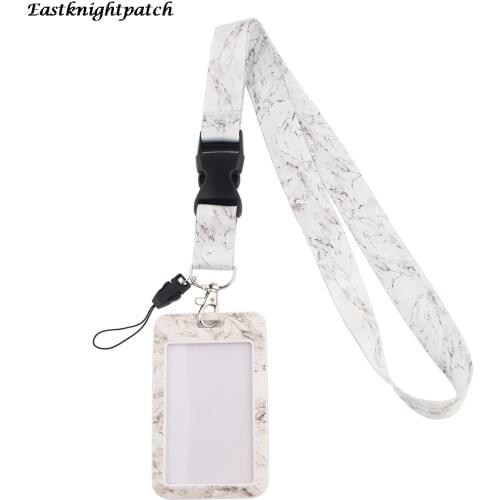 12pcs/lot E2609 Work ID Card Holder Case With Lanyard Cartoon Marble Bus Card Wallet Men Women Bank Card Protection Cover Bag