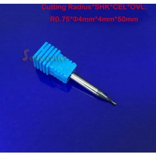 5pcs radius=0.75 mm 2 Flutes hrc55 R0.75*4*D1.5*50mm solid carbide Ball nose End Mill CNC router bits tools Milling cutter