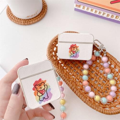 Cute Love Heart Bear Wireless Bluetooth Protection Case for Airpods 1 2 Case Cute Rainbow Candy Key Chain for Airpod Pro Cover