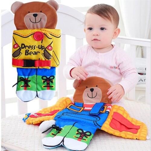 Bear wear cloth button Zipper Book Soft Cloth Baby Learning&Education Book Fabric Book Infant Early Education Cloth Books