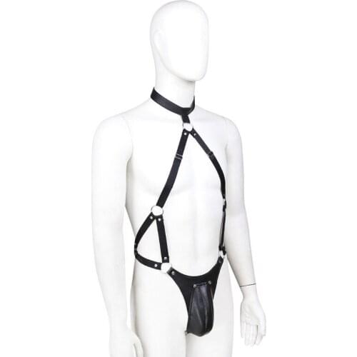 Exotic MenTanks Sexy Leather Lingerie Male Harness Gay Fetish Men BDSM Bondage Sex Belts Halter Chest Top sexy pants