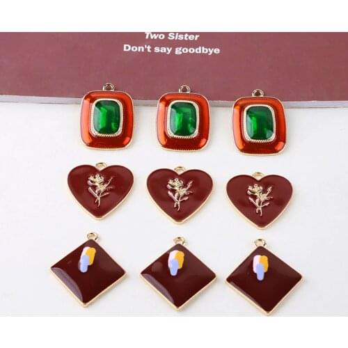 Geometry hearts/square shape 30pcs/lot fashion alloy drop oil charms diy jewelry earrings pendant accessory