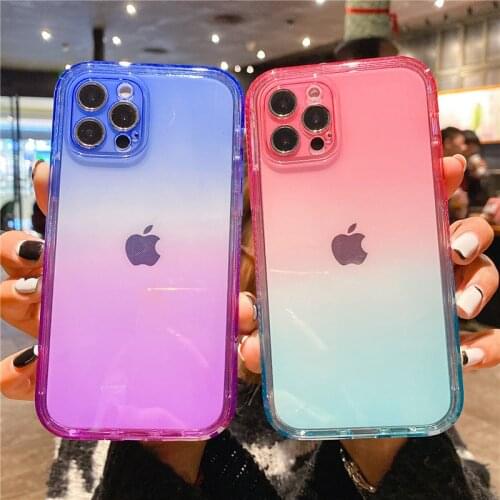 Gradient Transparent Shockproof Phone Case For iPhone 11 12 Pro Max XS Max XR X 8 7 Plus 12 Mini Clear Bumper Rainbow Back Cover