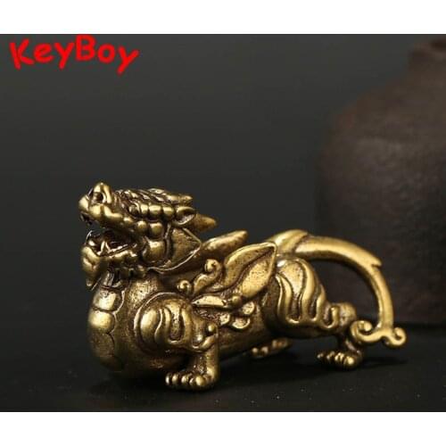 Brass Chinese God Beast Pixiu Car Ornament Keychain Pendants Copper Lucky Animal Key Chain Rings Hanginf Jewelry Tea Pet Decor