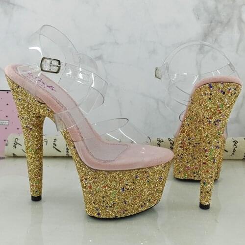 Leecabe 17cm/7inch Golden Glitter Heels fancy pole dance lady shoe high heel platform pole dance shoes