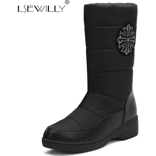 Lsewilly new winter ankle boots wedges women snow boots plush warm shoes easy wear girl red black shoes female mid calf boots