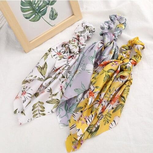 Japan And South Koreas Flowers And Plants Printing Fashion Hair Ring High-End Fabric Streamer Elastic Scrunchies